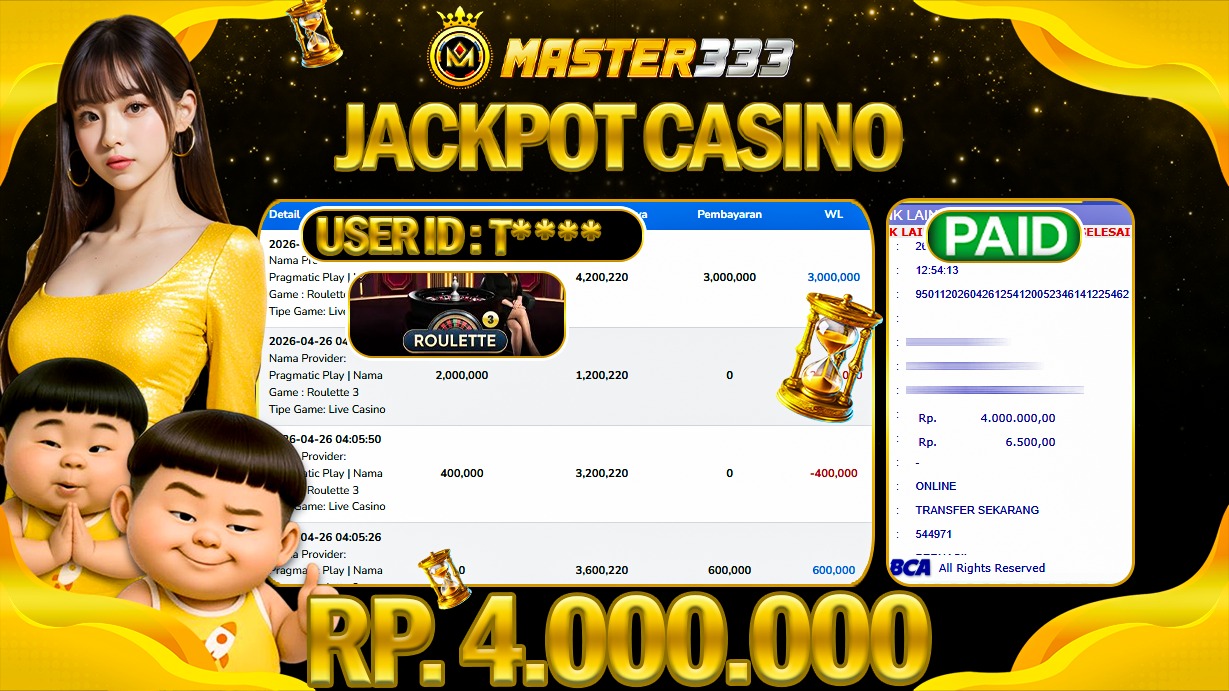 JACKPOT Rp 4.000.000 JUTA DI MASTER333 LANGSUNG BAYAR LUNAS
